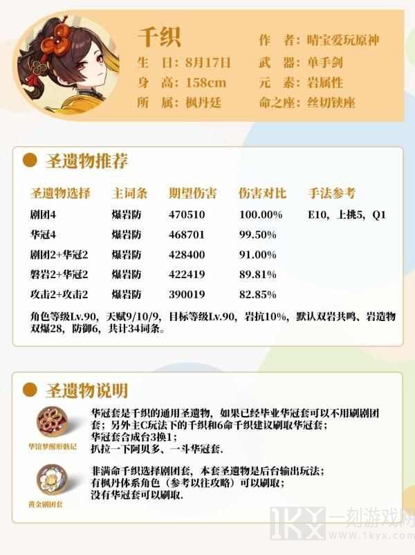 原神千织武器圣遗物怎么选 千织武器圣遗物搭配攻略